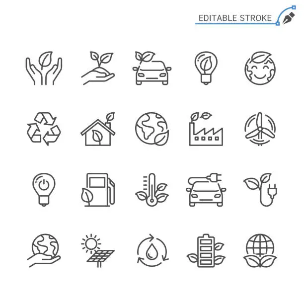 Vector illustration of Eco line icons. Editable stroke. Pixel perfect.