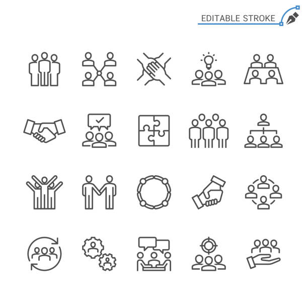 illustrazioni stock, clip art, cartoni animati e icone di tendenza di icone della linea di lavoro di squadra. tratto modificabile. pixel perfetto. - business symbol