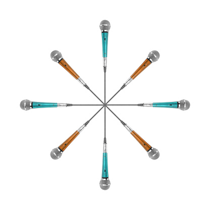 Music and sound - cross star from a Professional Vintage vocal microphone isolated on a white background.