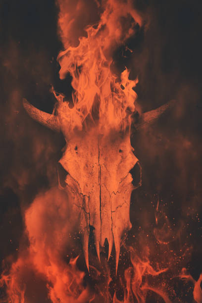 queimando crânio - inferno fire flame skull - fotografias e filmes do acervo
