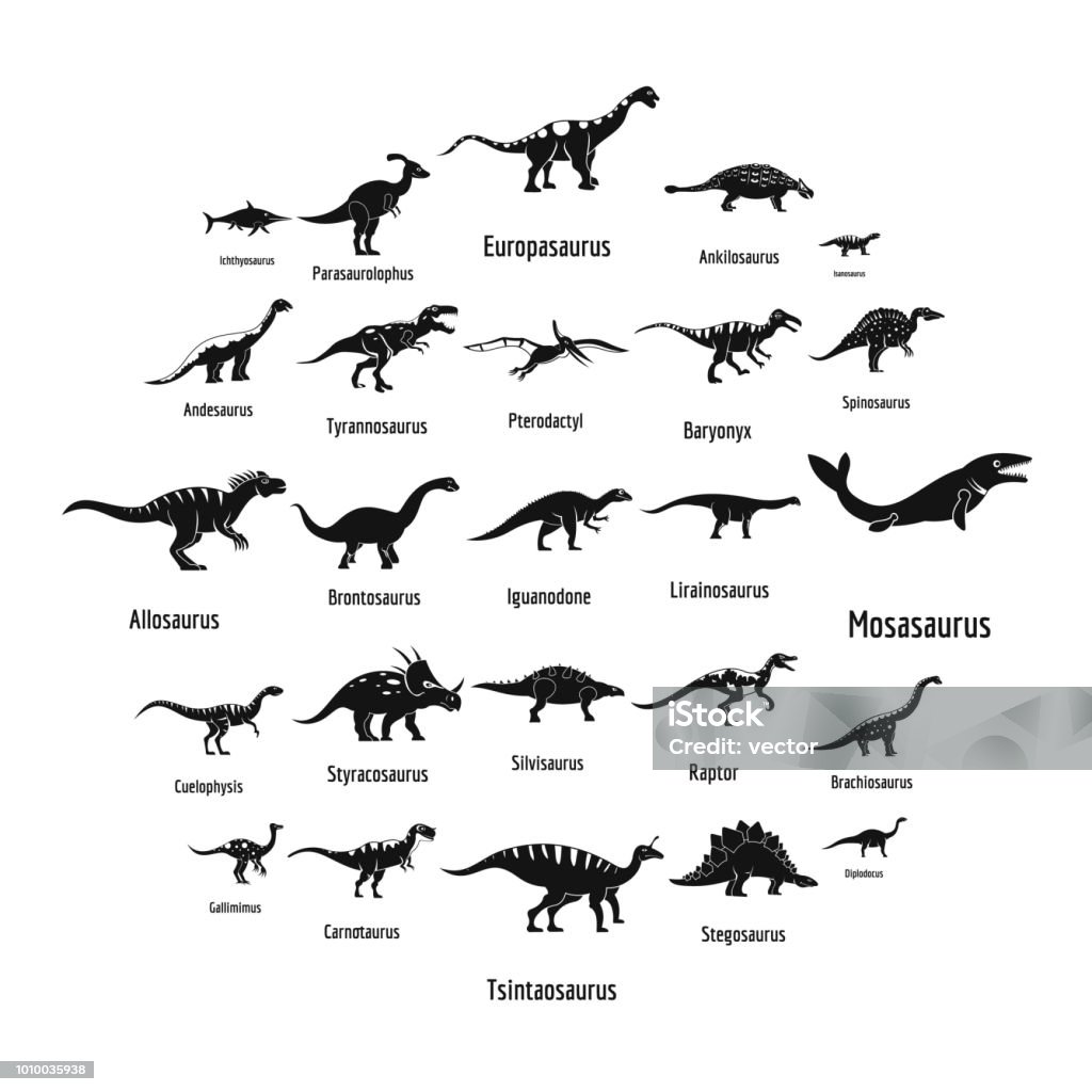 공룡 종류 서명 이름 아이콘 설정 간단한 스타일 공룡에 대한 스톡 벡터 아트 및 기타 이미지 - 공룡, 아이콘, 컷아웃 - Istock