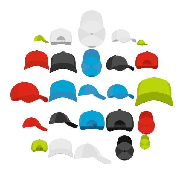 zestaw ikon z czapką bejsbolową, prosty styl - baseball cap cap green red stock illustrations