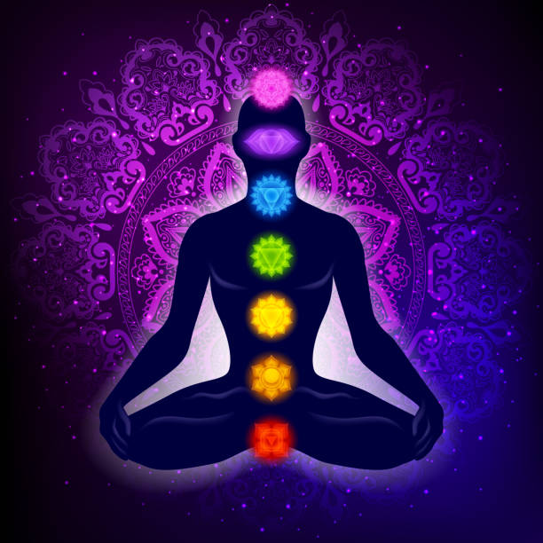 istock Meditating human in lotus pose. Yoga illustration. 1010036272