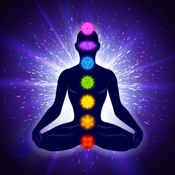 istock Meditating human in lotus pose. Yoga illustration. 1010036308