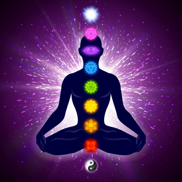 istock Meditating human in lotus pose. Yoga illustration. 1010036316