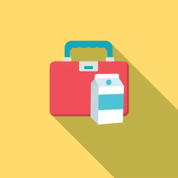 Vector illustration of Cute Education Icon - Lunchbox And Milk