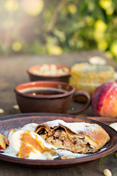 istock strudel with peaches, apples and peanuts 1010045240