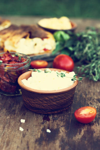Cheese and sun dried tomatoes and herbs.