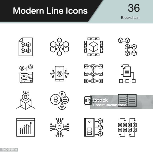 Blockchain Icons Modern Line Design Set 36 For Presentation Graphic Design Mobile Application Web Design Infographics Stock Illustration - Download Image Now