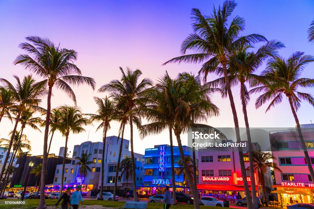 Ocean Drive night in Miami Beach Miami Stock Photo