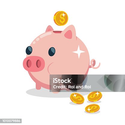 istock Piggy bank vector icon. Illustration of money box in the form of an agricultural animal with gold coins isolated on a white background. 1010079886