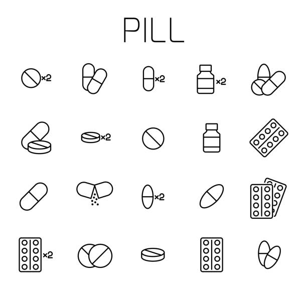 ilustrações, clipart, desenhos animados e ícones de pílula relacionados icon set vector. - gel capsules