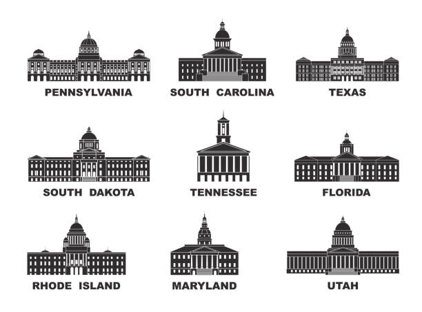 vereinigte staaten von amerika. vektor-sammlung der stadt der vereinigten staaten - salt lake city illustrations stock-grafiken, -clipart, -cartoons und -symbole