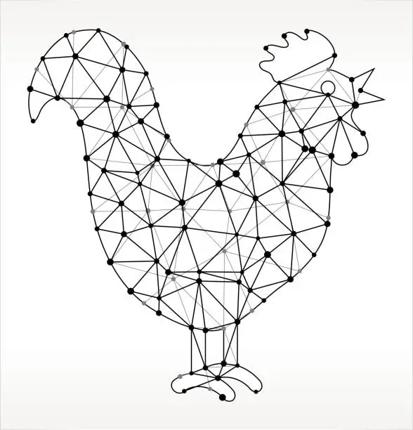 Vector illustration of Rooster  Triangle Node Black and White Pattern