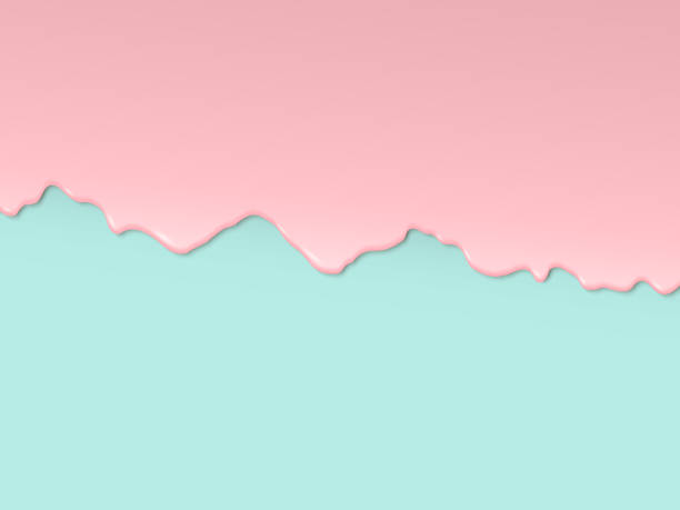 Spread cream on a colored background Vector art design in 3D style. Pink glaze flowing along the turquoise edge of the cake cream background stock illustrations