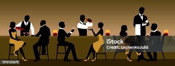 Men And Women Rest In A Nightclub Near The Bar Counter Stock Illustration - Download Image Now