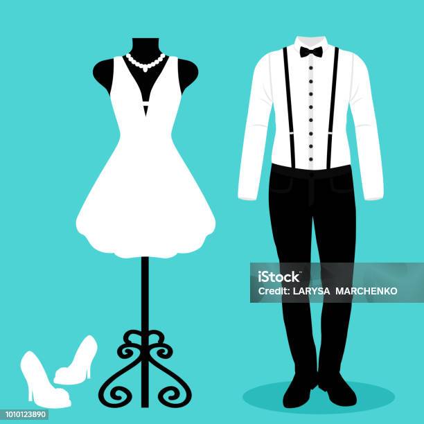 Wedding Card With The Clothes Of The Bride And Groom Wedding Se Stock Illustration - Download Image Now