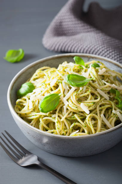 istock spaghetti pasta with avocado basil pesto sauce 1010124000