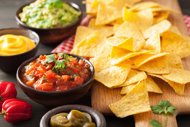 istock mexican nachos tortilla chips with guacamole, salsa and cheese dip 1010128750