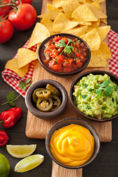 istock mexican nachos tortilla chips with guacamole, salsa and cheese dip 1010129054