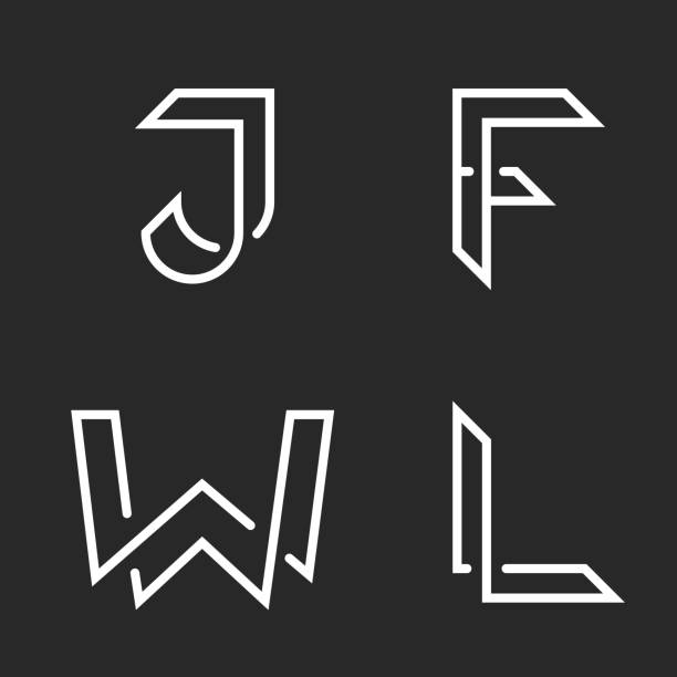 エレガントな文字設定 w, j, f, l ロゴ、創造的な交差線図形、タイポグラフィ デザイン要素コレクションの id エンブレム - letter j点のイラスト素材／クリップアート素材／マンガ素材／アイコン素材