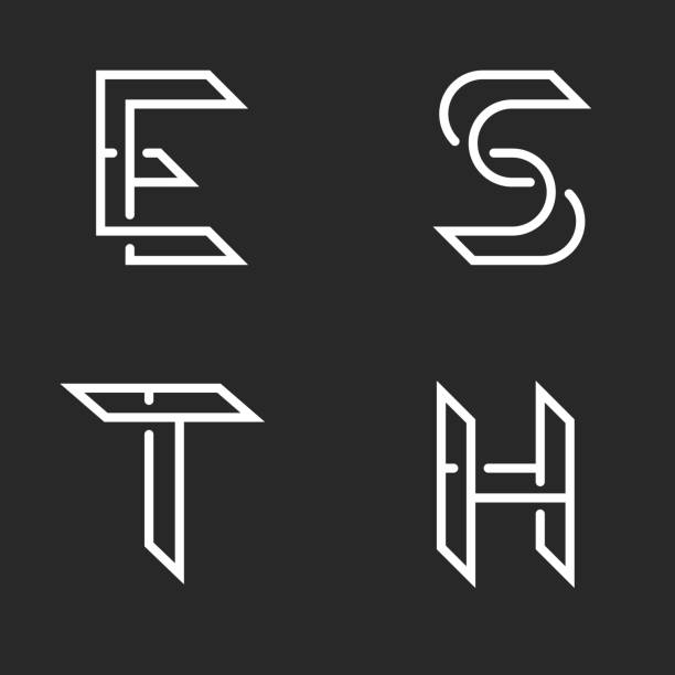 ponaglenia s, t, e, h logo tożsamości monogram, nakładające się cienkie linie kształt, ustawić poszczególne znaki - letter s text alphabet letter t stock illustrations