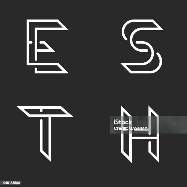 Collection Letters S T E H Identity Logo Monogram Overlapping Thin Lines Shape Set Individual Marks Stock Illustration - Download Image Now