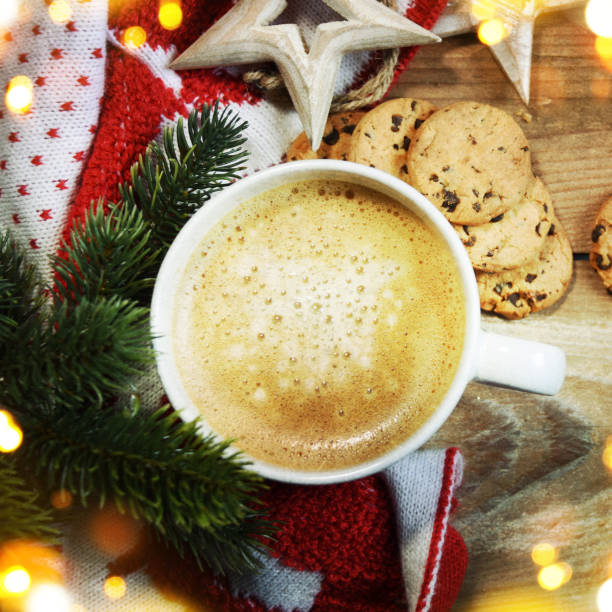 istock Christmas holiday background with cookiews and coffee 1010133672