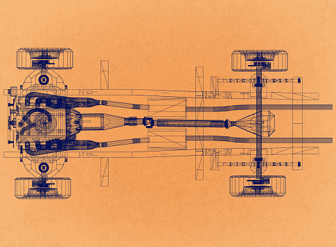 car chassis and engine Design - Retro Architect Blueprint