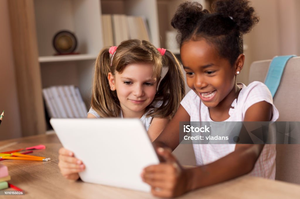 Girls Playing Watching Funny Videos Stock Photo - Download Image Now -  Child, Digital Tablet, Video Game - iStock