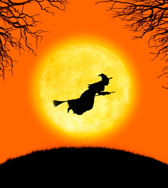 istock Witch Flies On Her Broomstick In Front Of Halloween Moon 1010201754