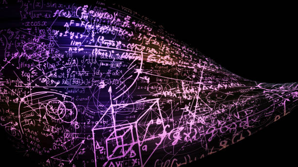 3D rendering of abstract blocks of mathematical formulas located in the virtual space