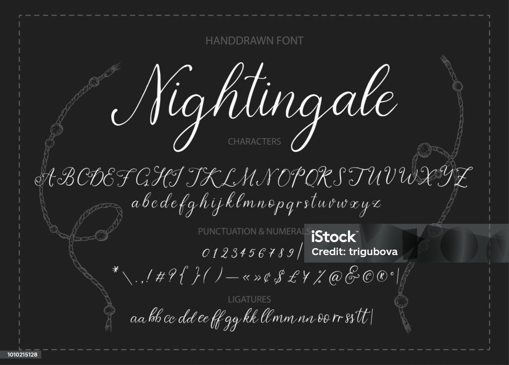 Nightingale. Handdrawn calligraphic vector font. Nightingale. Handdrawn calligraphic vector font. Modern gentle calligraphy. Typescript stock vector