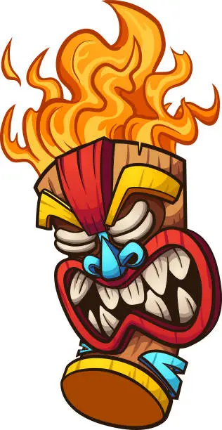 Vector illustration of Tiki mask with fire