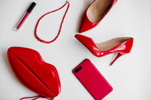 istock Red shoes, cosmetics and accessories. 1010230652
