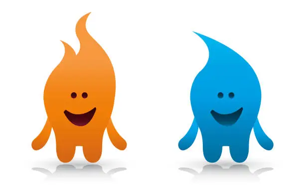 Vector illustration of Cartoon Flame and Water Drop Character
