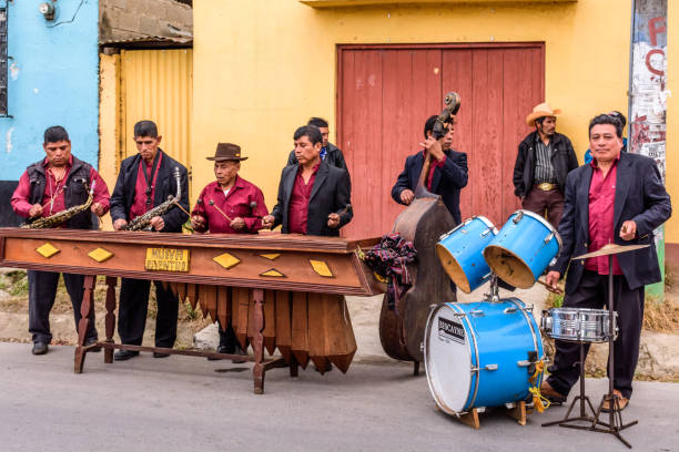 Marimba band in street, Guatemala stock photo
