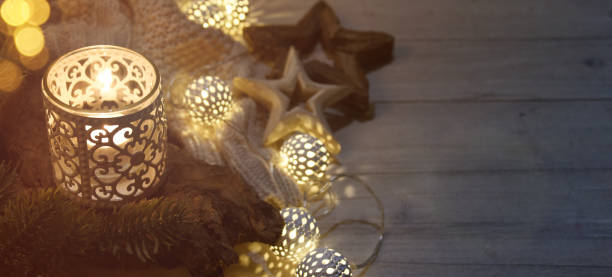 istock Cosy and soft winter background, knitted sweater and lights 1010241398