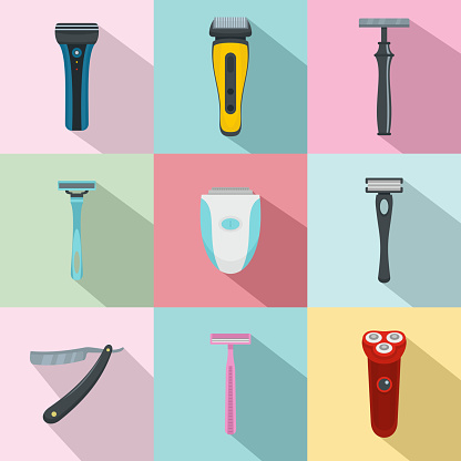 Shaver blade razor personal icons set. Flat illustration of 9 shaver blade razor personal vector icons for web