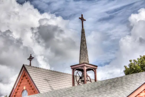 Photo of Old Wooden Church With Two Crosses, Dramatic Cloudscape Above (HDR)