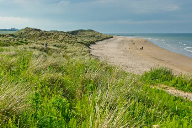 spiaggia di north sunderland - bamburgh northumberland england beach cloud foto e immagini stock