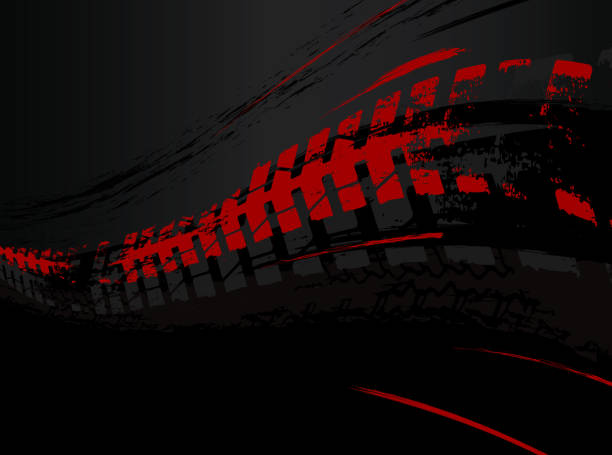Tire Background Image Vector automotive banner template. Grunge tire tracks background for landscape poster, digital banner, flyer, booklet, brochure and web design. Editable graphic image in black and red colors tire vehicle part stock illustrations