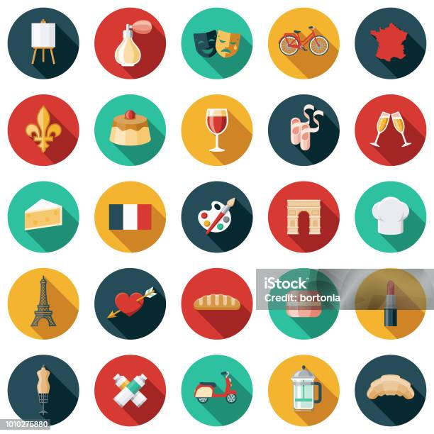 France Flat Design Icon Set Stock Illustration - Download Image Now - Icon Symbol, Travel, Fashion