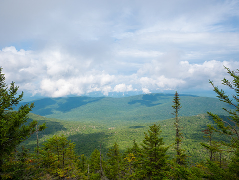 Beautiful view of the Green mountains from the top of a mountain in Vermont, during a summer day
