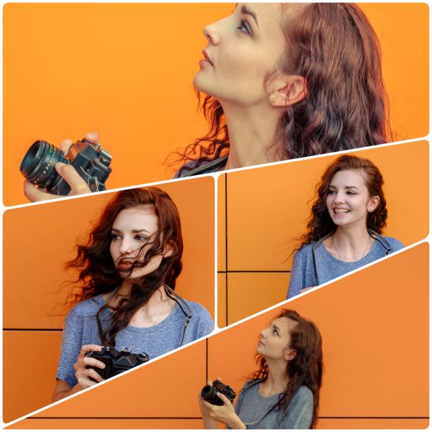 istock Collage girl with vintage camera 1010300938