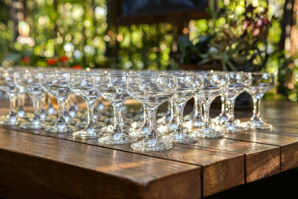Glasses On An Outdoor Table stock photo