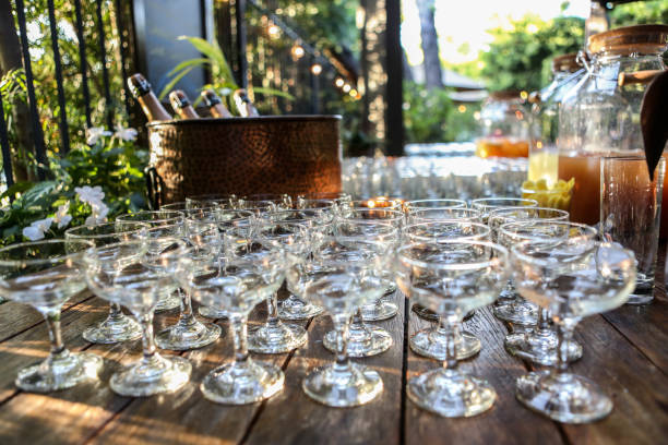 Glasses In A Beverage Station stock photo