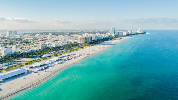 Miami Beach Aerial Beach Miami Beach Aerial Beach south beach photos stock pictures, royalty-free photos & images