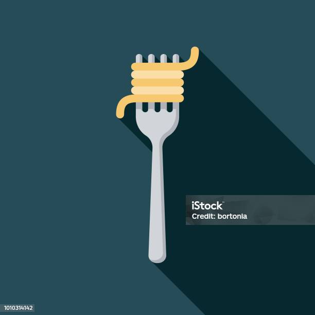 Pasta Flat Design Italy Icon Stock Illustration - Download Image Now - Pasta, Fork, Spaghetti