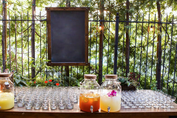 Blackboard Hanging Above Beverage Station stock photo
